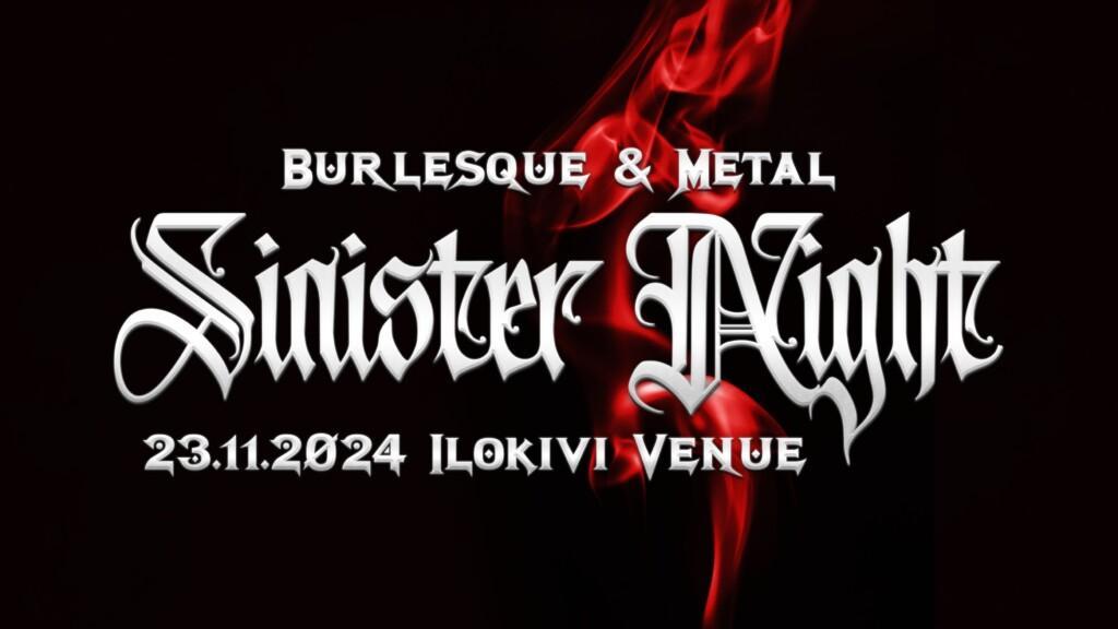 Burlesque & Metal Sinister Night -logo with black background with red smoke